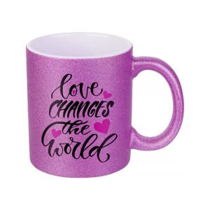 TAZA ROSA FUERTE CON GLITTER